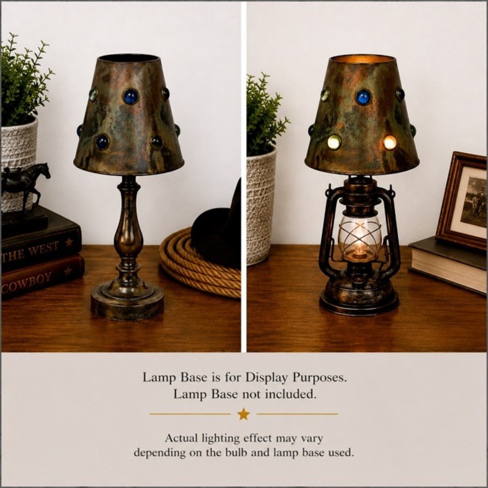 Vintage Mexican Brutalist Copper Clip-On Lampshade Glass Cabochons 4"